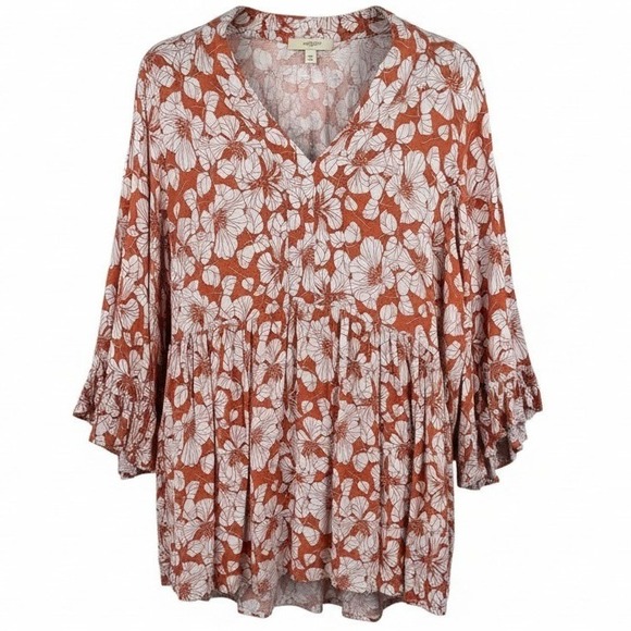 Cynthia Rowley Tops - Cynthia Rowley Rust Floral V-Neck Peasant Blouse